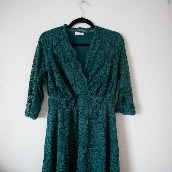 Kiyonna Mademoiselle Lace Cocktail Dress in Emerald - Picture 3 of 5